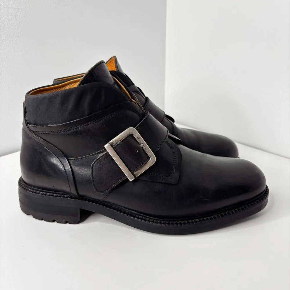 VTG Kenneth Cole Boots Mens 10.5 Black Leather Monk Strap Made in Italy 90s Moto